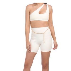 WeWoreWhat One Shoulder Bra Top / Chain Bike Short Set XS